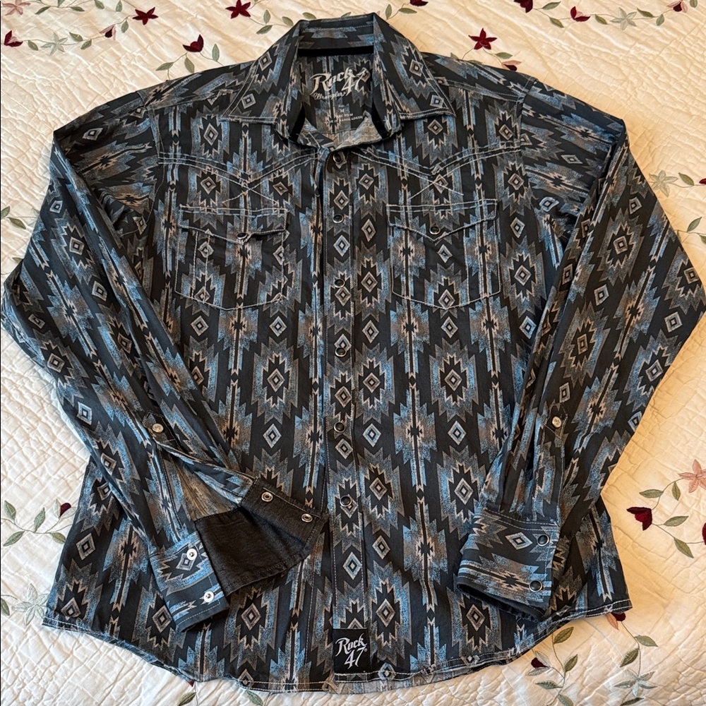 Roper Men's Geometric Pattern Button Down Shirt -… - image 1